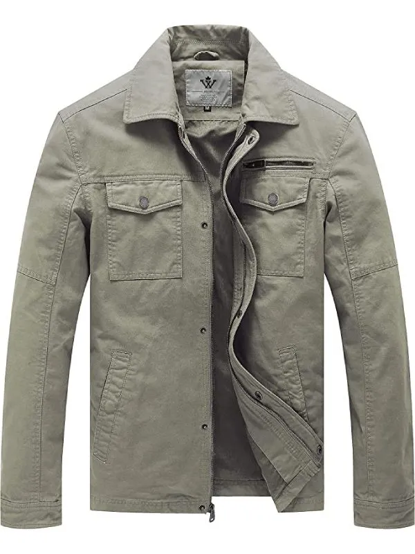 Men's Casual Canvas Jacket Cotton Military Lapel Jacket