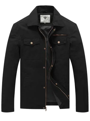 Men's Casual Canvas Jacket Cotton Military Lapel Jacket