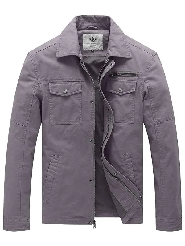 Men's Casual Canvas Jacket Cotton Military Lapel Jacket