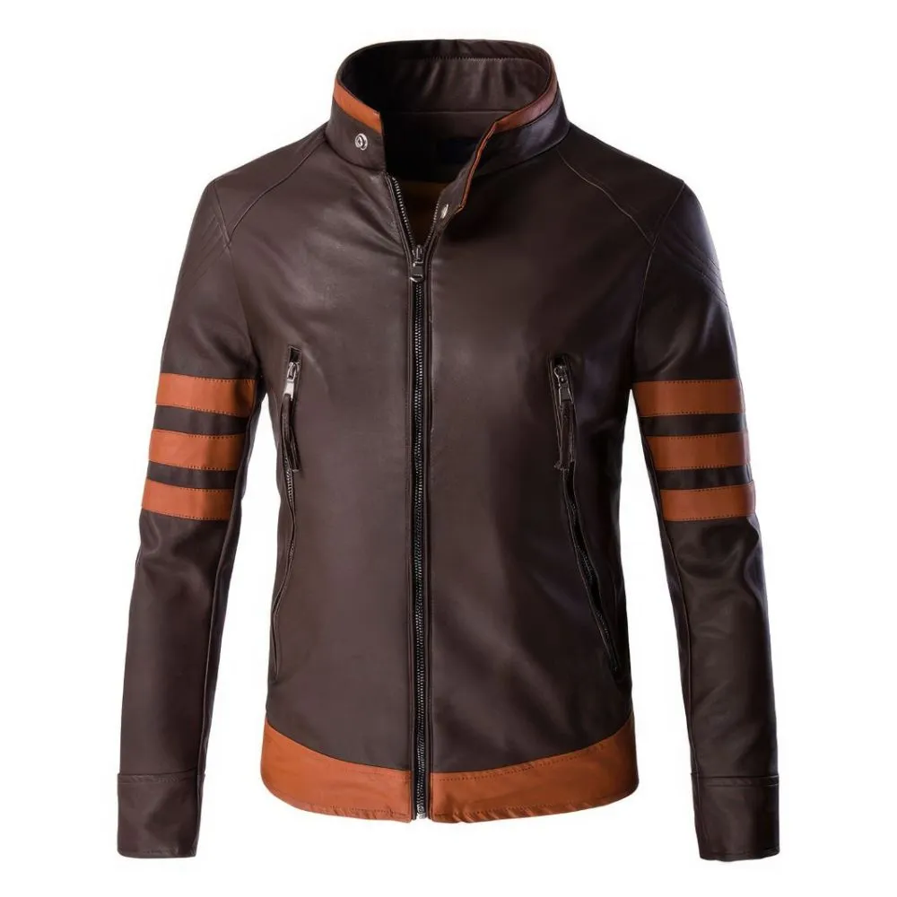 Men’s Classic Brown Motorcycle Genuine Sheepskin Leather Jacket