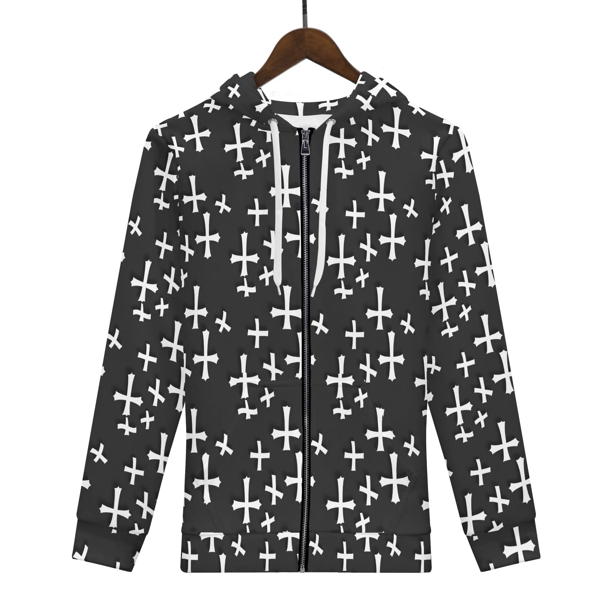 Mens Little Crosses Classic Zip Up Hoodie Warm Jacket