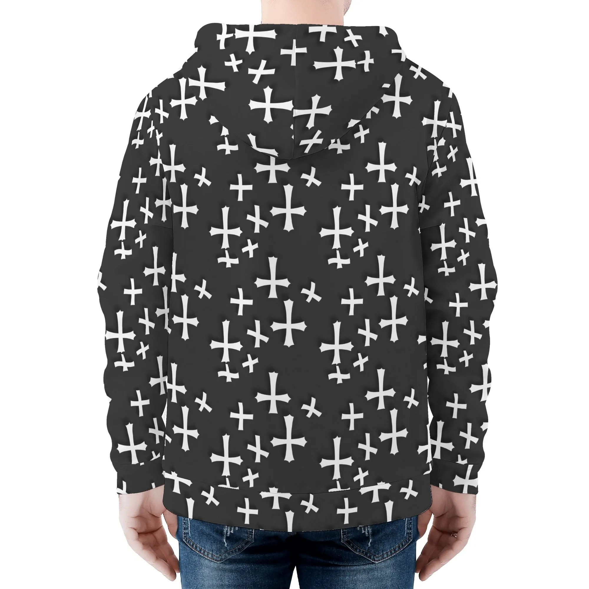 Mens Little Crosses Classic Zip Up Hoodie Warm Jacket