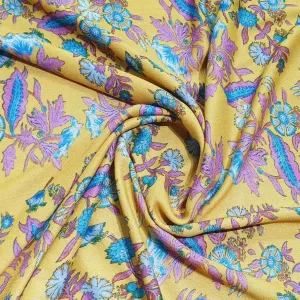 Mustard Yellow Floral Print Spun Fabric