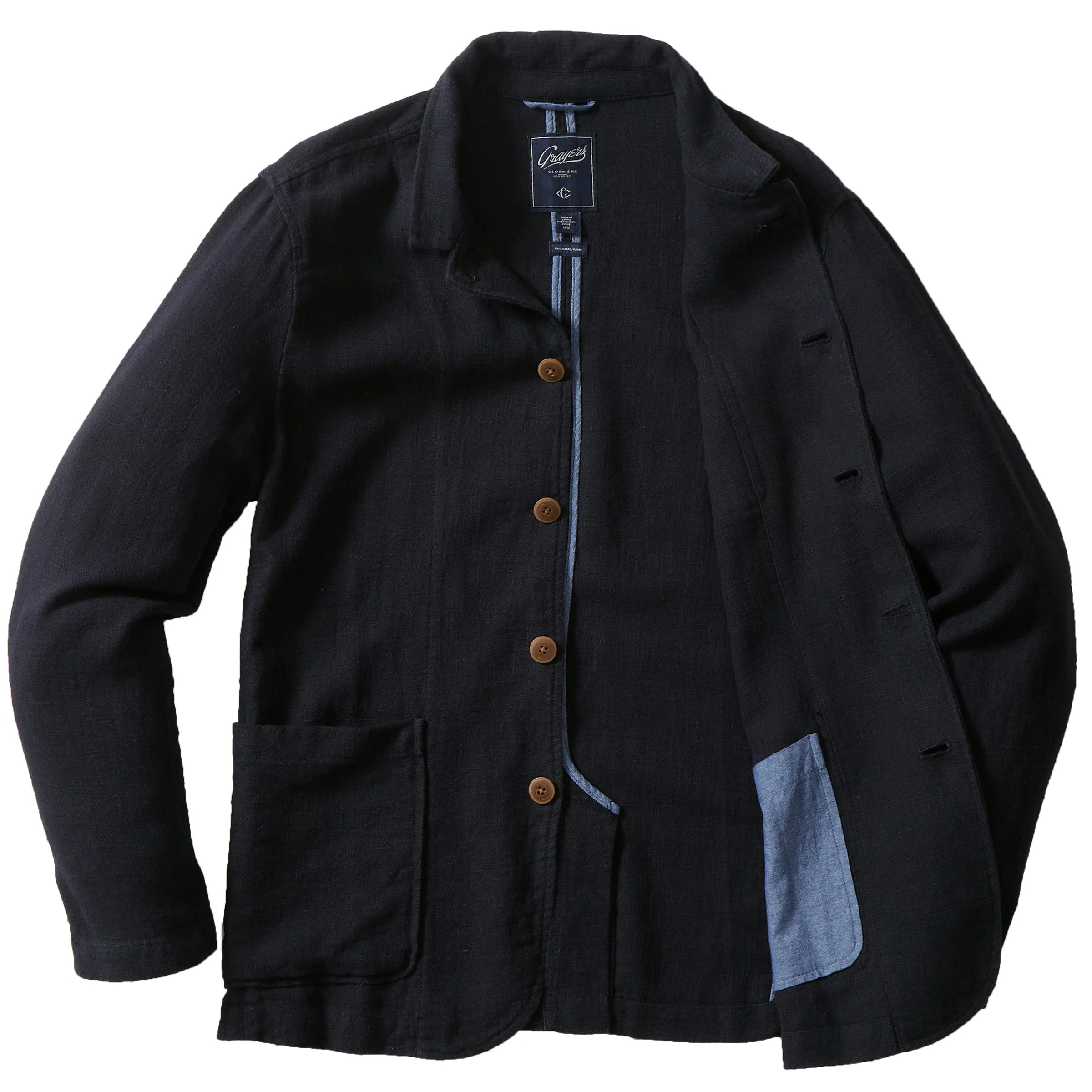 Nelson Ramie Stand Up Collar Jacket - Navy