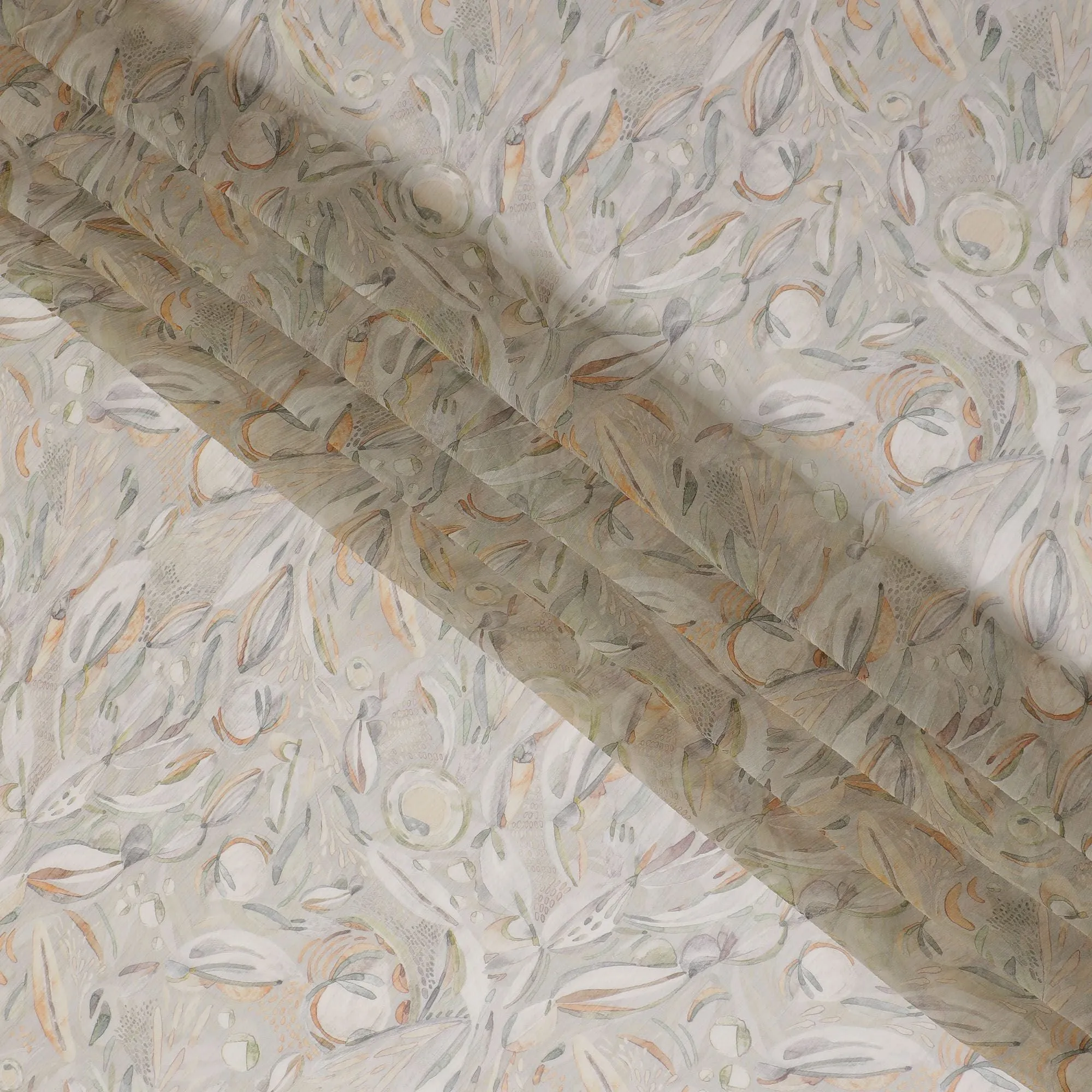 Neutral Feather Drift Synthetic Chiffon Fabric - 110cm Wide, Whimsical Print, Online Purchase-D18115