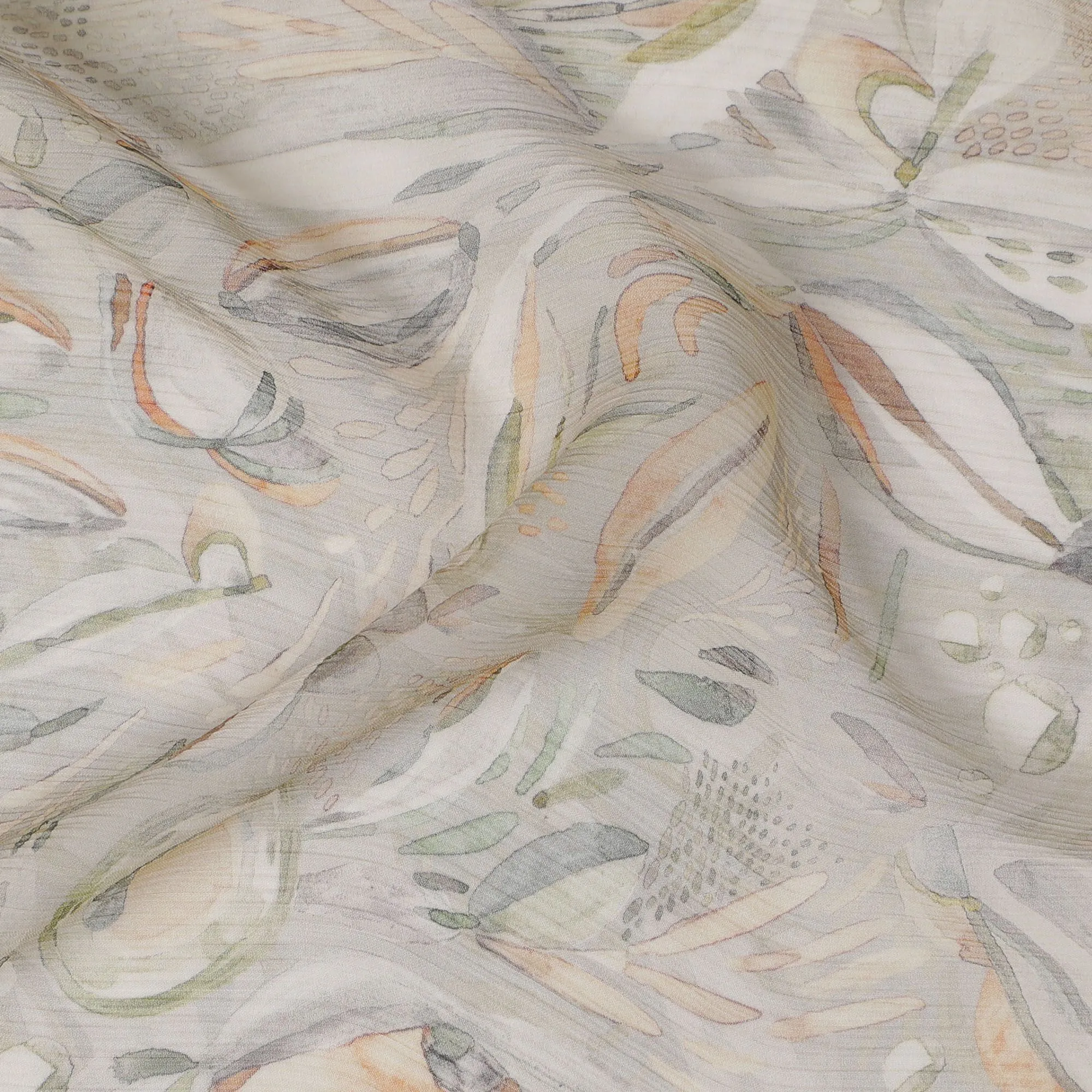 Neutral Feather Drift Synthetic Chiffon Fabric - 110cm Wide, Whimsical Print, Online Purchase-D18115