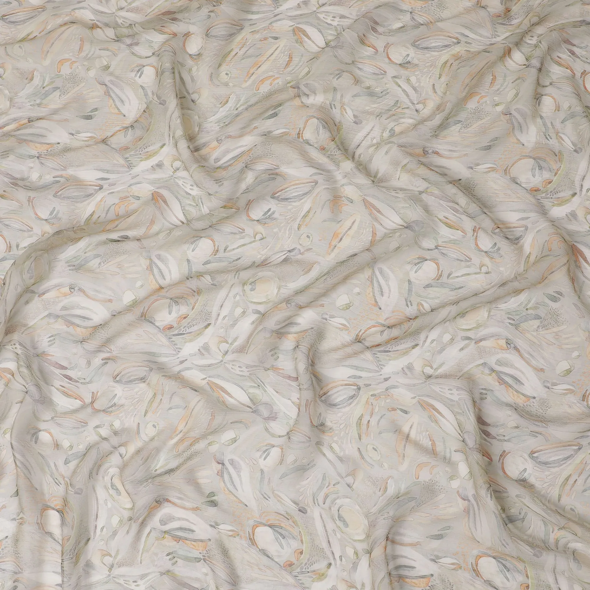 Neutral Feather Drift Synthetic Chiffon Fabric - 110cm Wide, Whimsical Print, Online Purchase-D18115