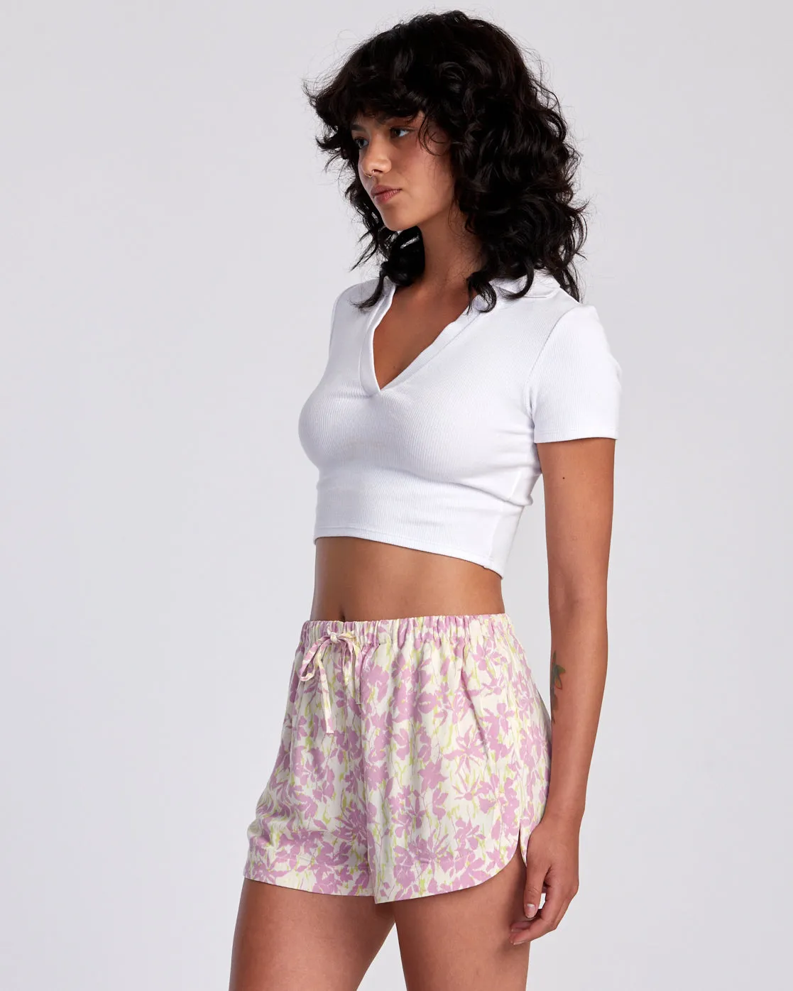 New Yume Printed Casual Shorts - Latte