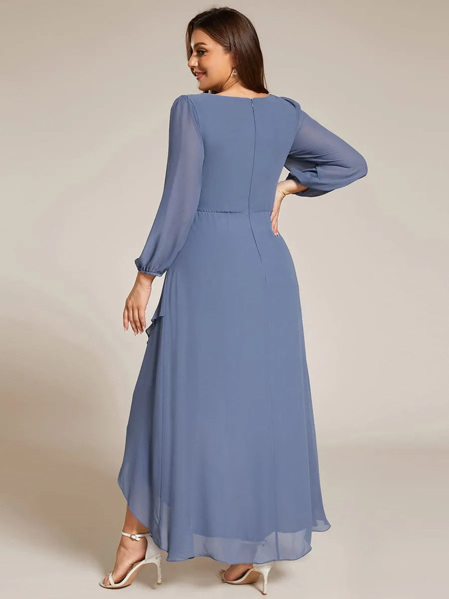 Nora | Plus Size V-Neck Long Sleeves Chiffon Formal Evening Dress with Applique