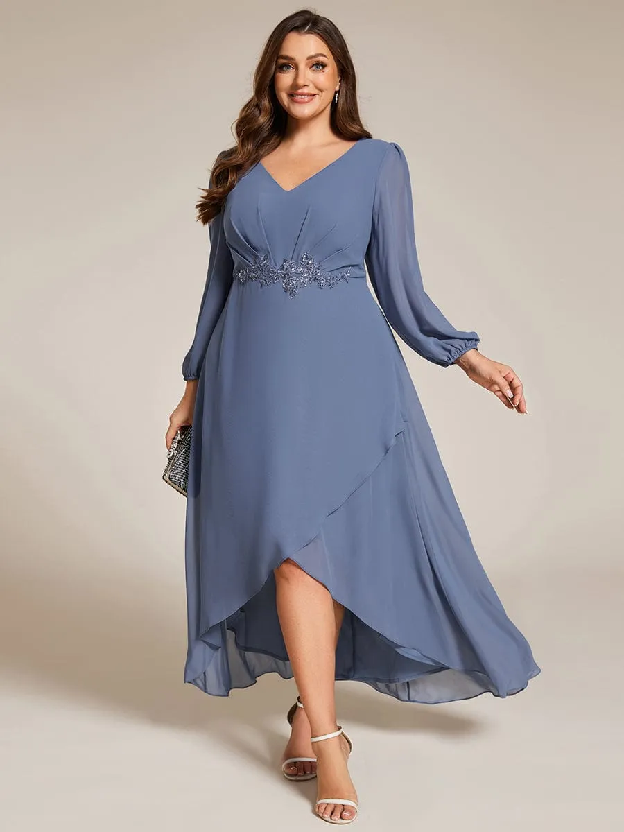 Nora | Plus Size V-Neck Long Sleeves Chiffon Formal Evening Dress with Applique