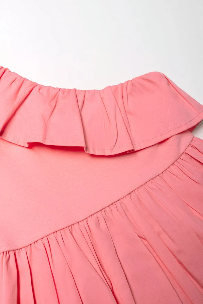 One Shoulder Dress Coral Pink