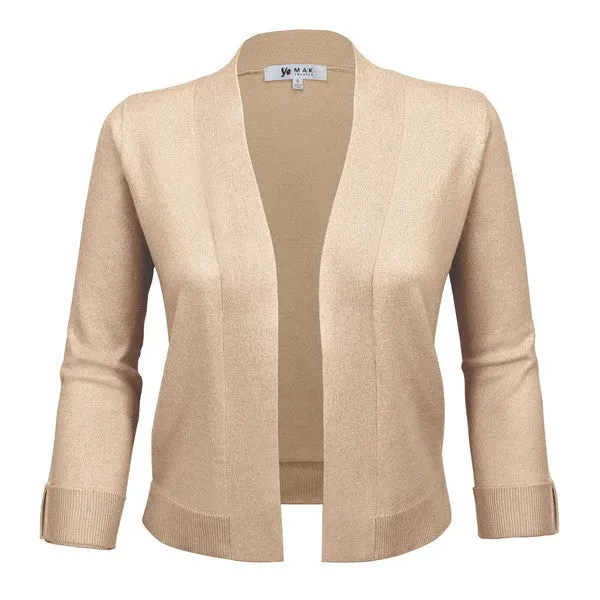 Open Front Cropped Bolero Shrug Cardigan