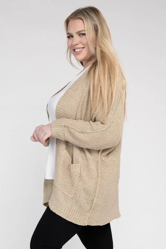 Plus Size Ribbed Knit Open Front Cardigan