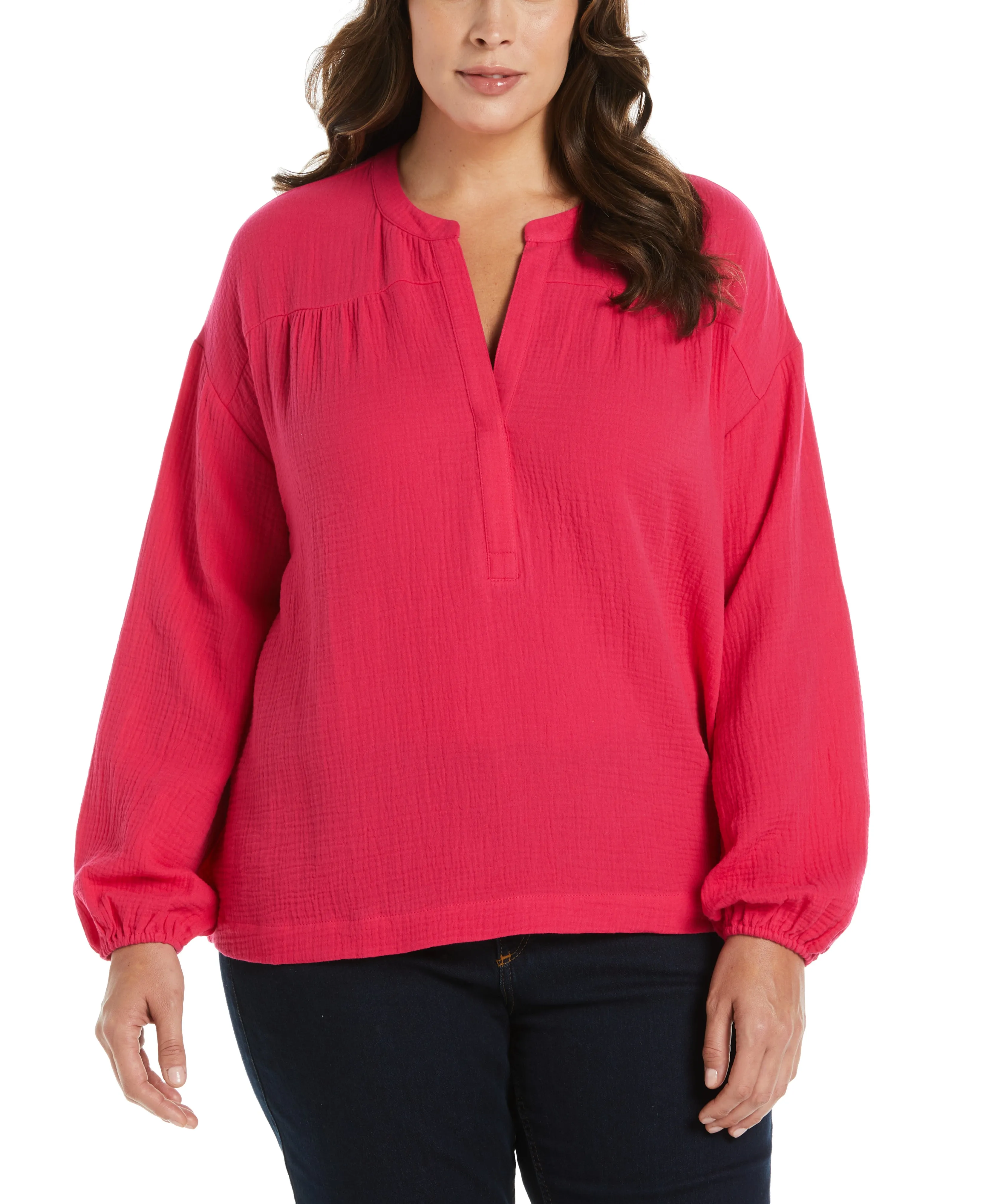 Plus Size Solid Gauze Top