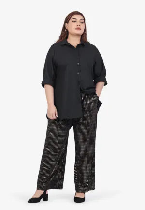 Puja Minimalist Raya Gold Stripe Wide Pants - Black