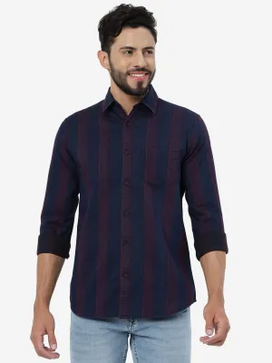 Red & Indigo Blue Striped Slim Fit Casual Shirt | JadeBlue