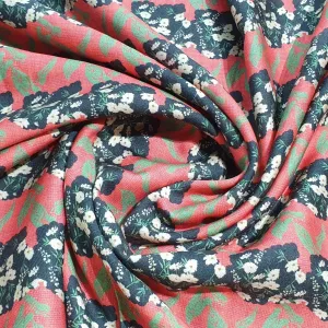 Red Black Floral Print Spun Fabric