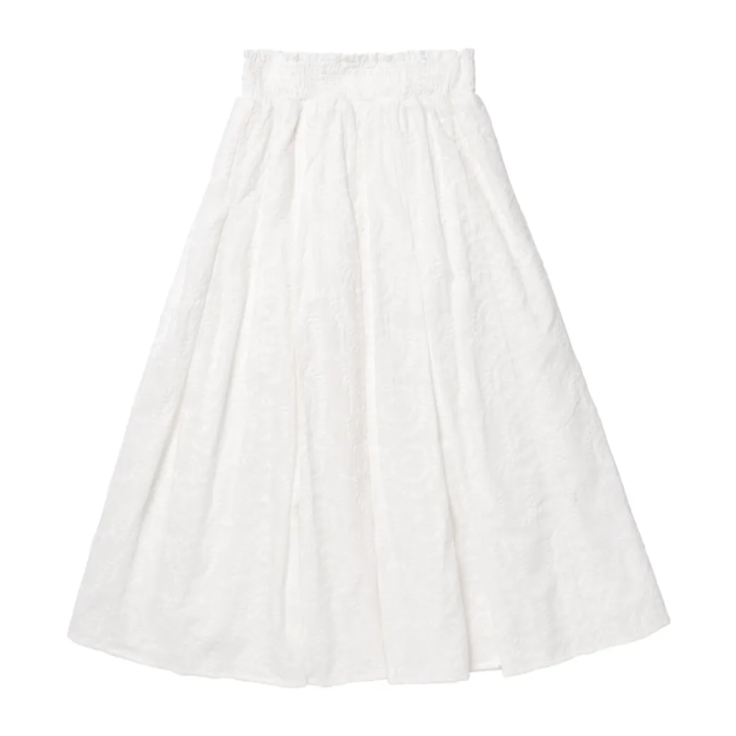 SAMPLE - Smocked Waist MIDI Skirt - White Embroidery