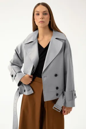 SHORT LIGHT GREY TRENCH COAT