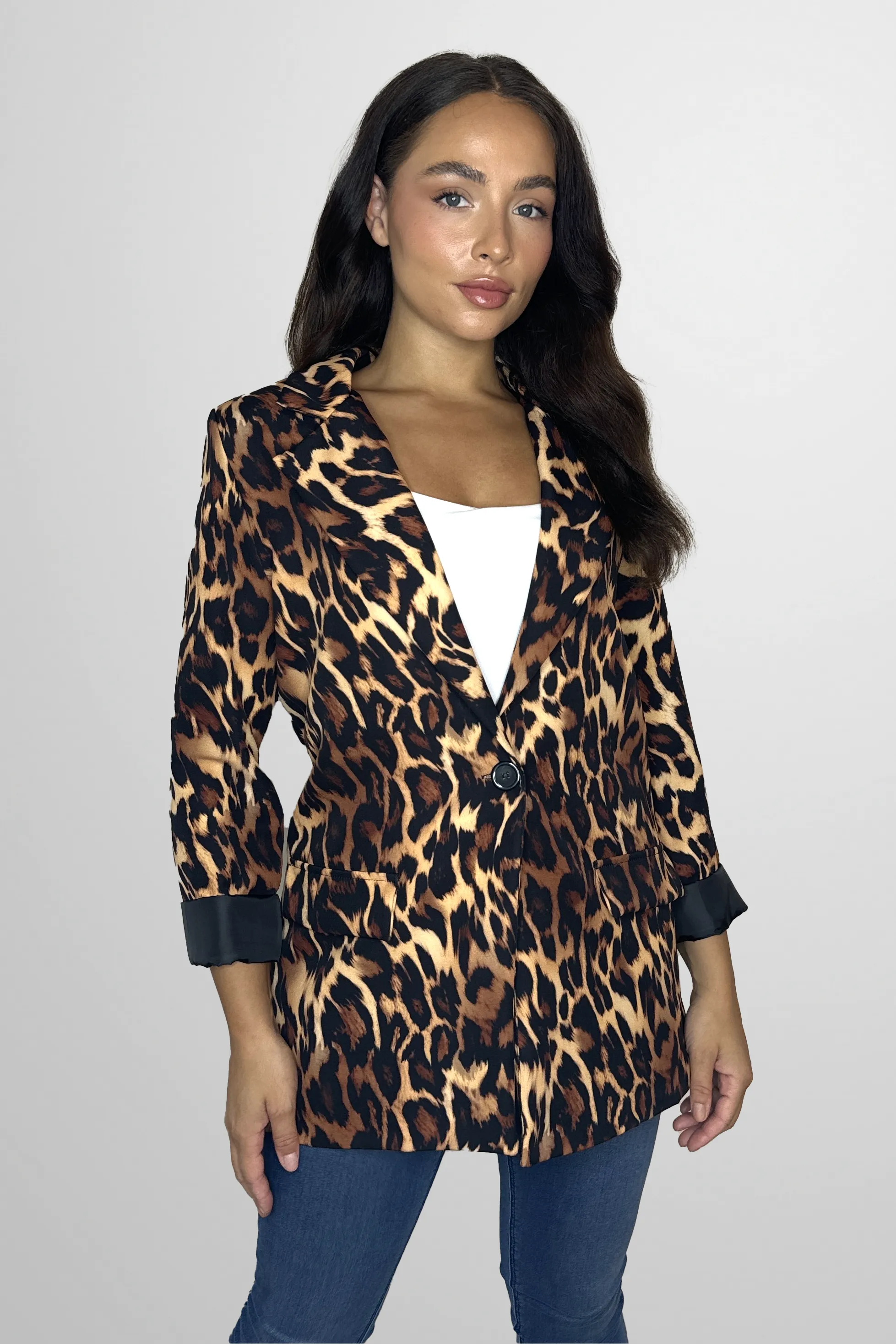 Single Breasted Relaxed Fit Leopard Print Blazer