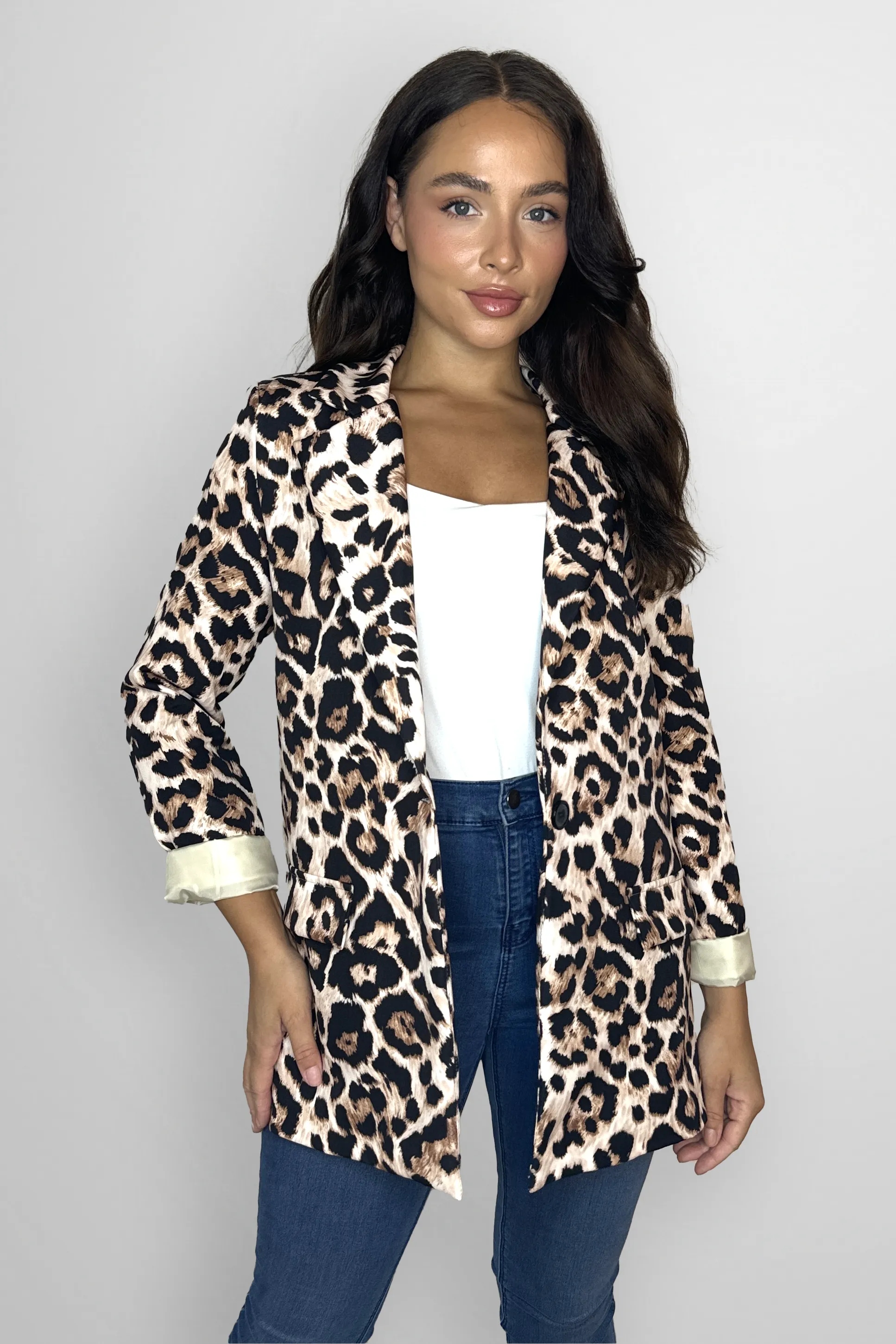 Single Breasted Relaxed Fit Leopard Print Blazer