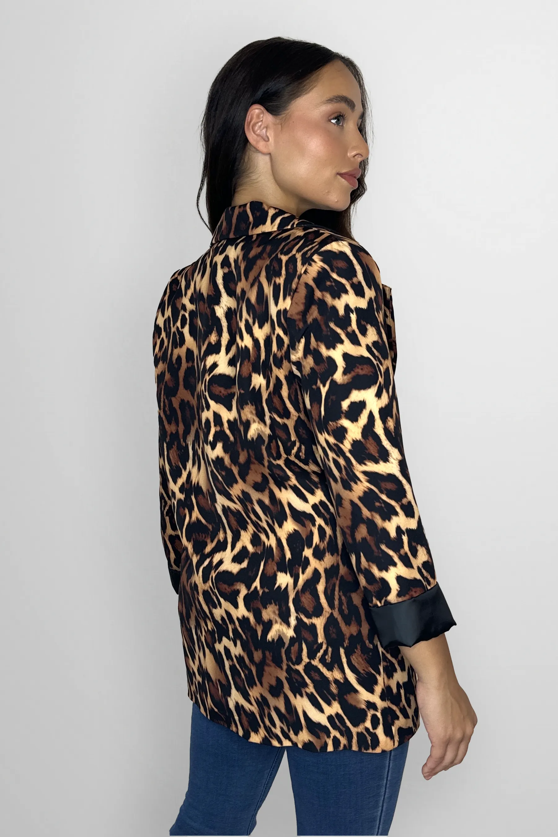 Single Breasted Relaxed Fit Leopard Print Blazer