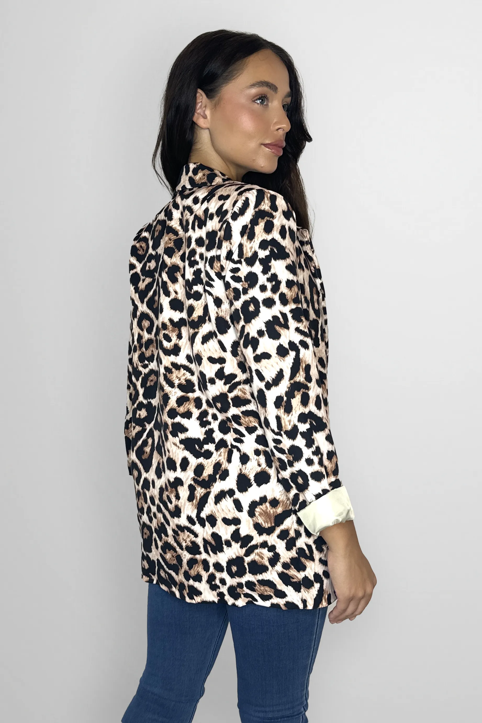 Single Breasted Relaxed Fit Leopard Print Blazer