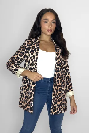 Single Breasted Relaxed Fit Leopard Print Blazer