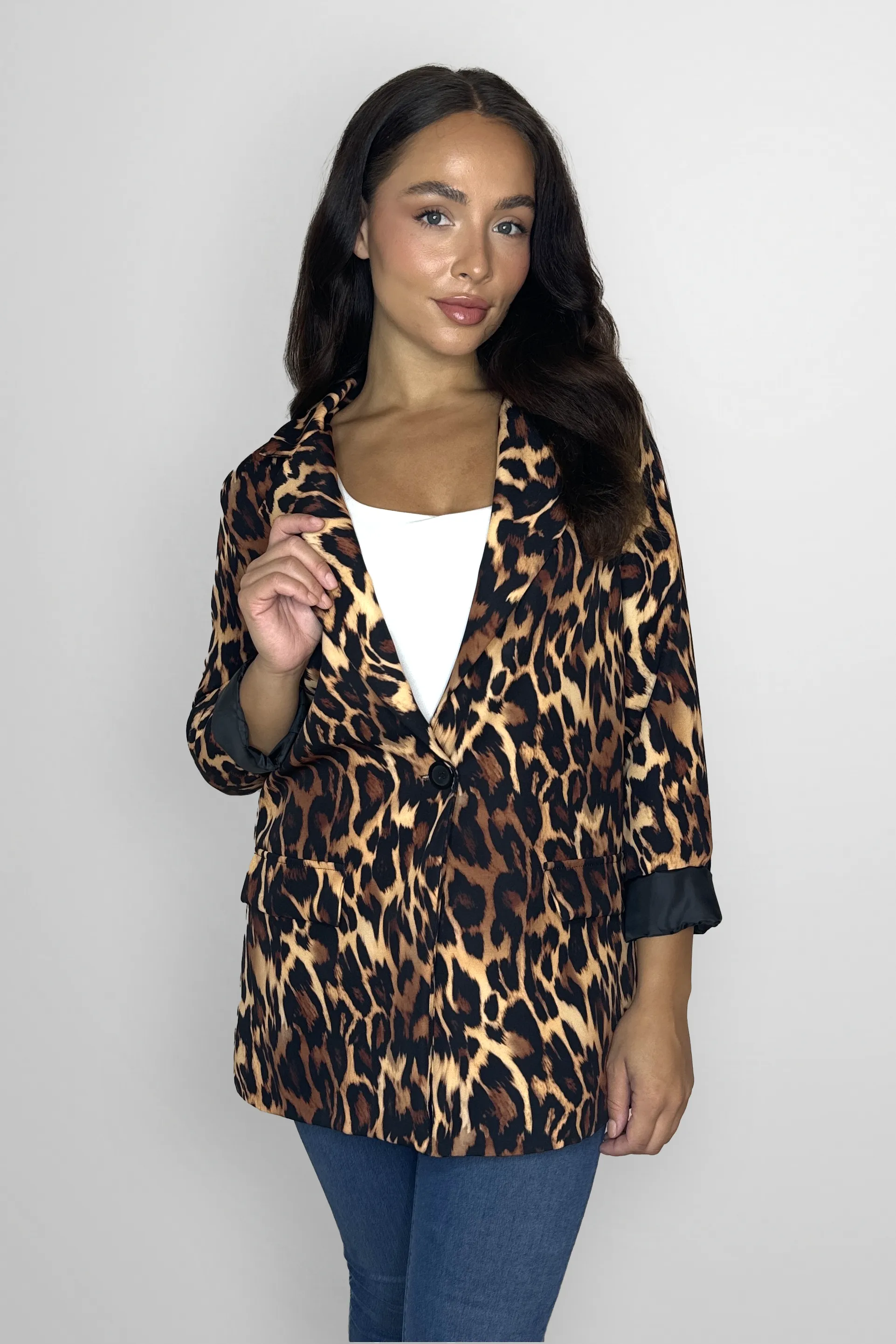 Single Breasted Relaxed Fit Leopard Print Blazer