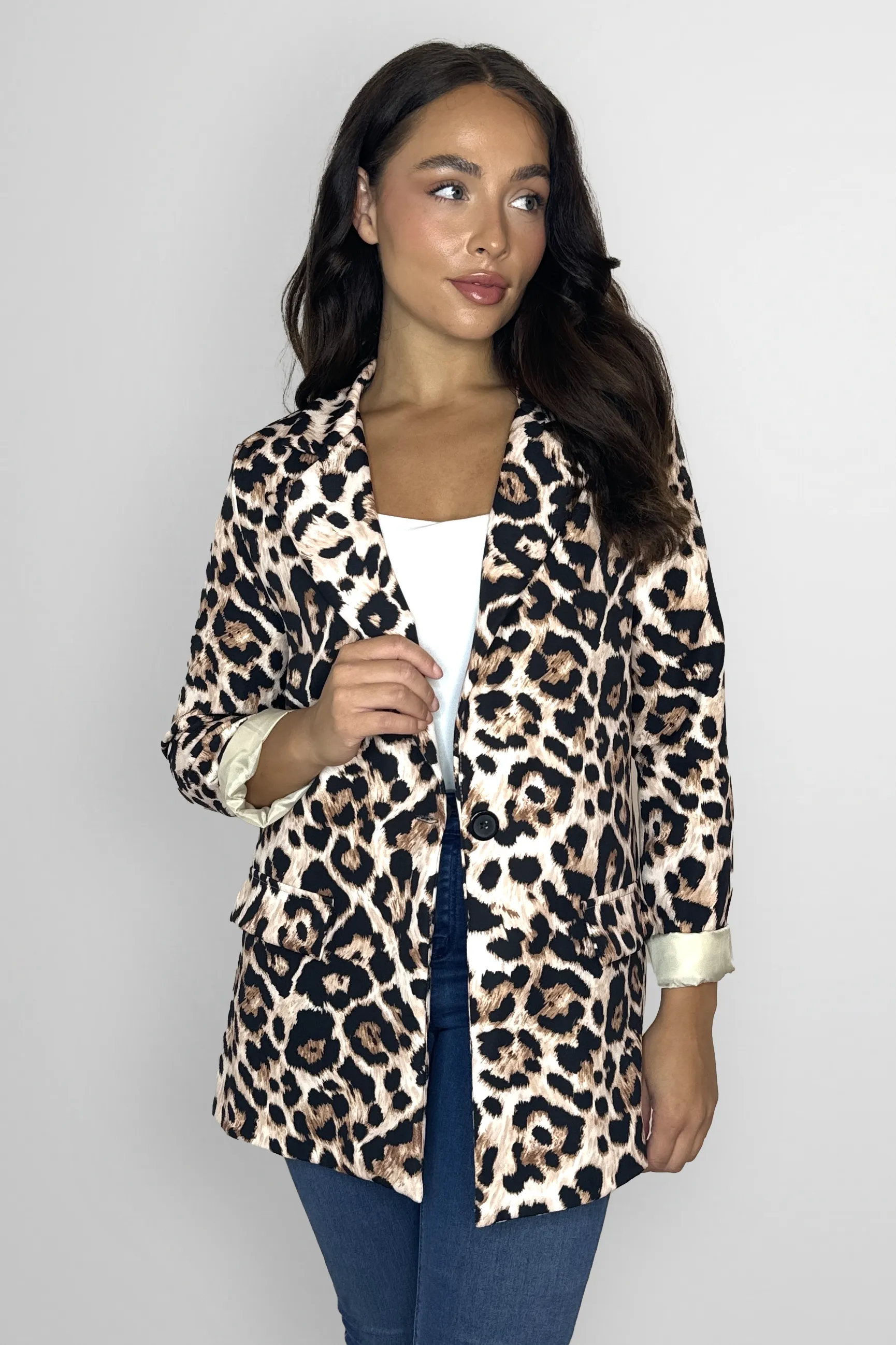 Single Breasted Relaxed Fit Leopard Print Blazer