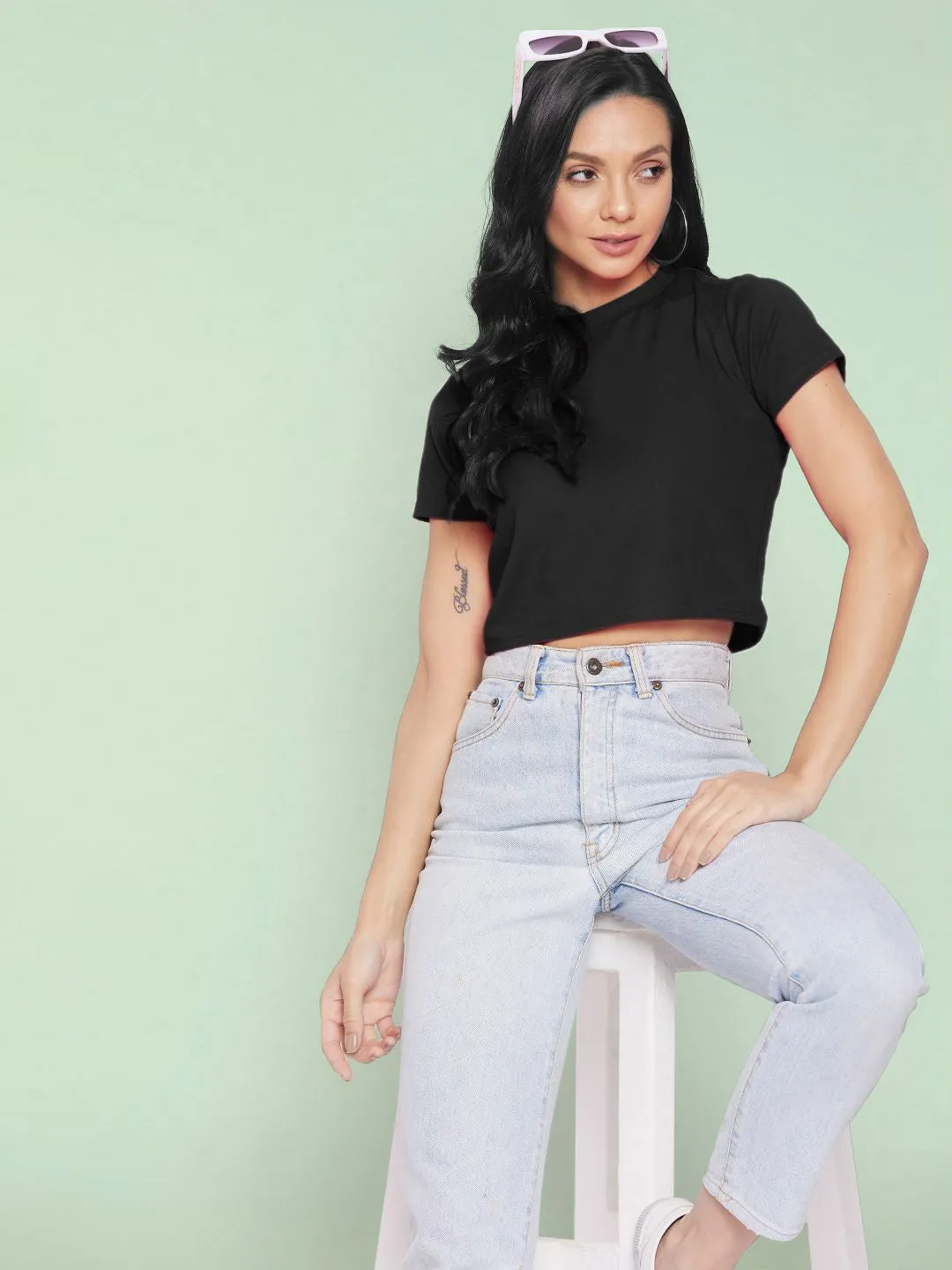 Solid Cotton Stretchable Crop Top