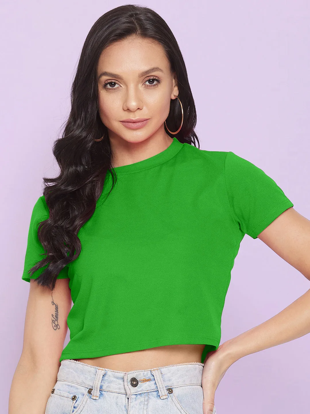 Solid Cotton Stretchable Crop Top