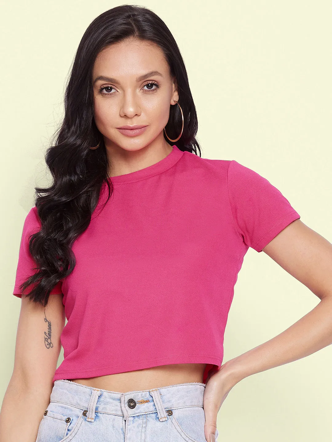 Solid Cotton Stretchable Crop Top