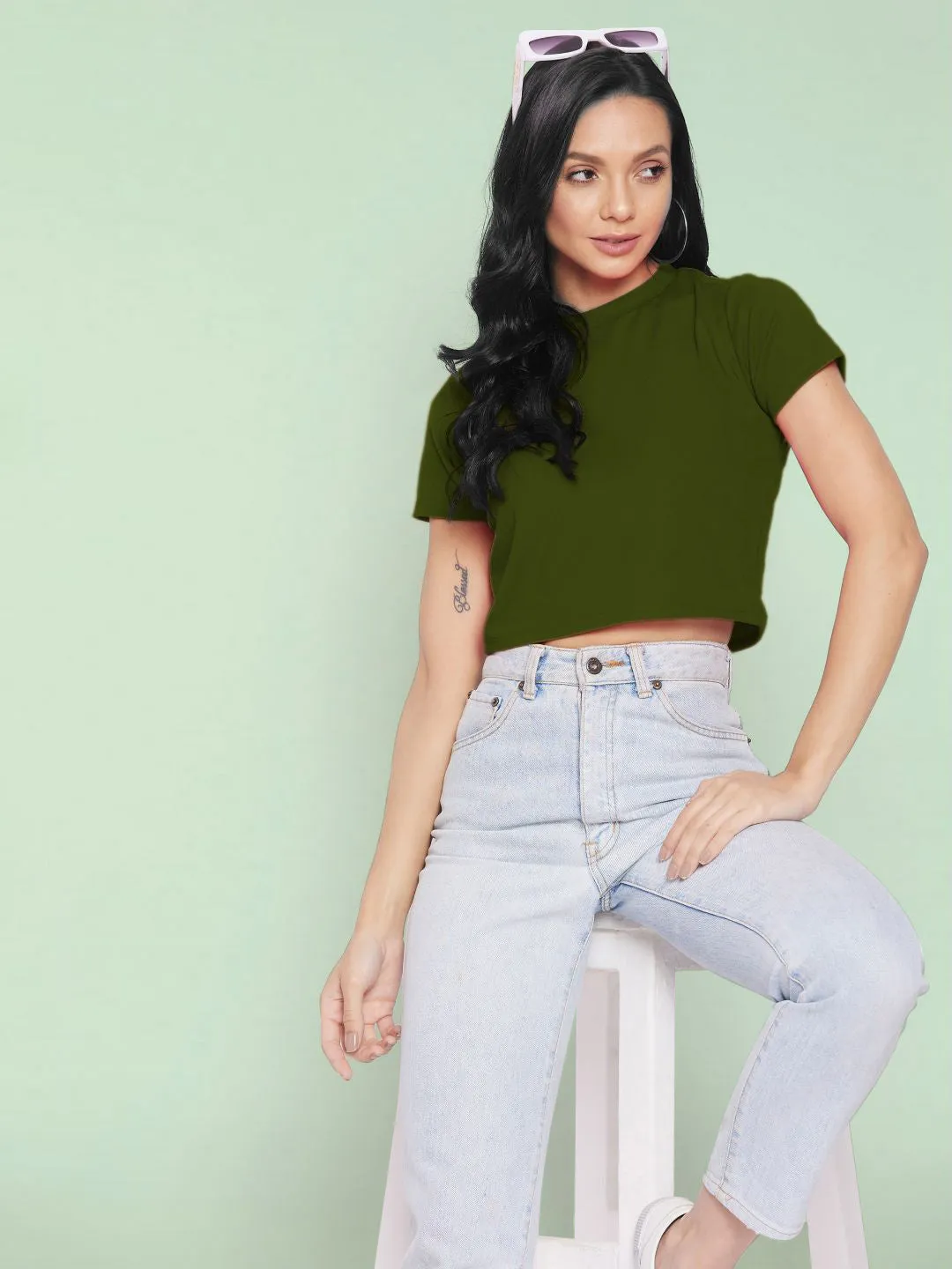 Solid Cotton Stretchable Crop Top