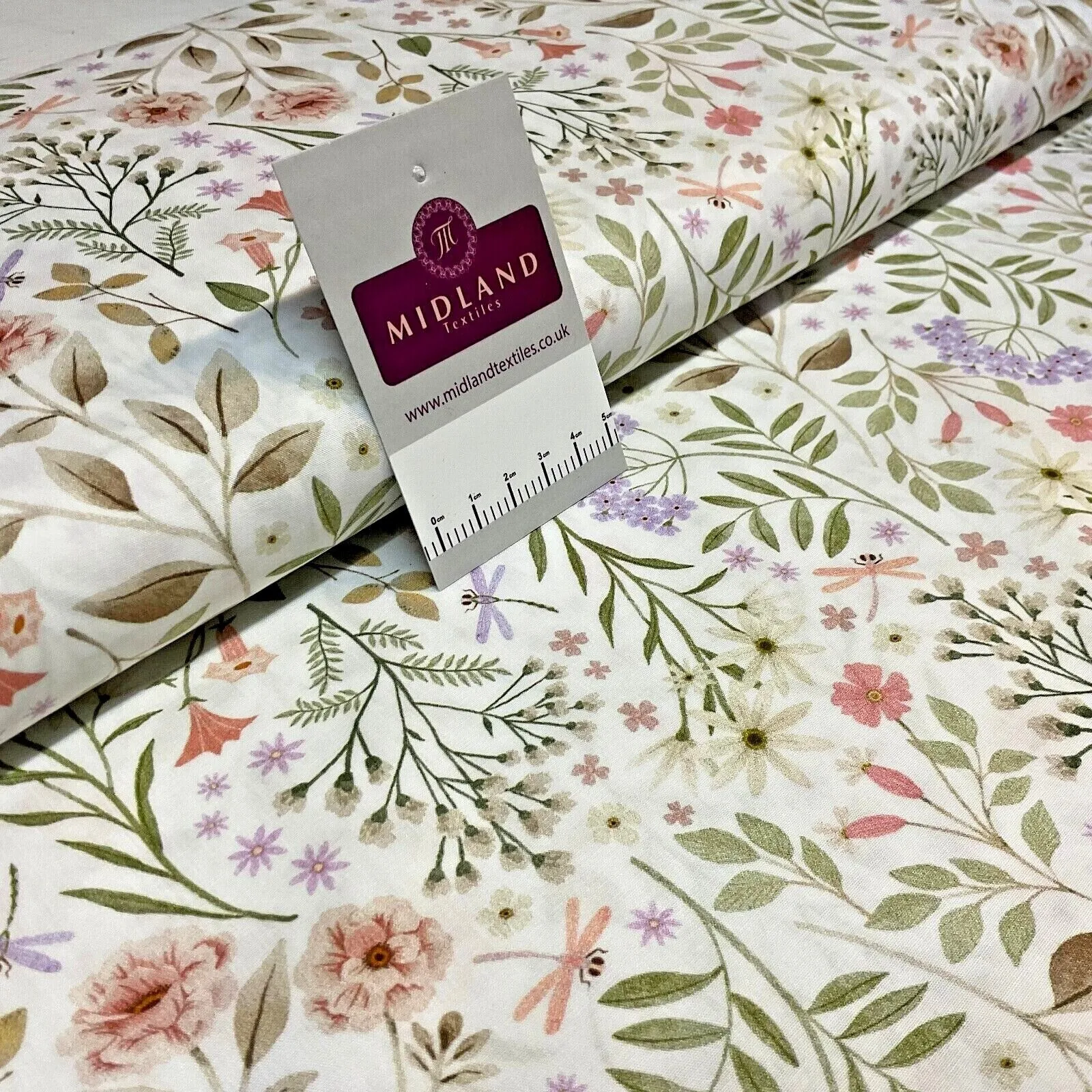 Summer White Flowers Fine Poplin dress Fabric Sold per Metre M1870