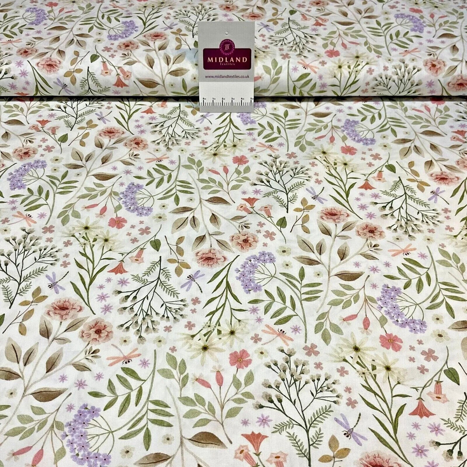 Summer White Flowers Fine Poplin dress Fabric Sold per Metre M1870