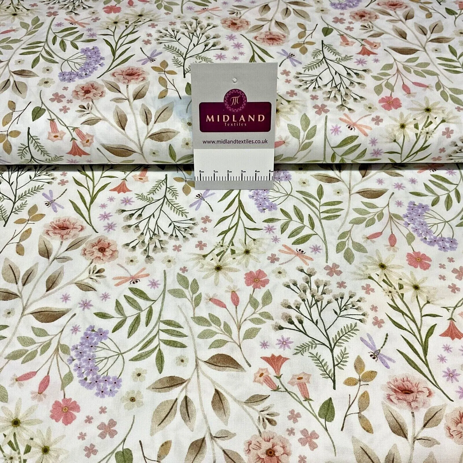 Summer White Flowers Fine Poplin dress Fabric Sold per Metre M1870