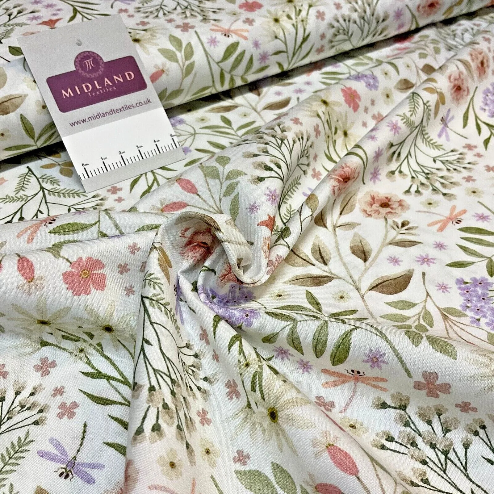 Summer White Flowers Fine Poplin dress Fabric Sold per Metre M1870