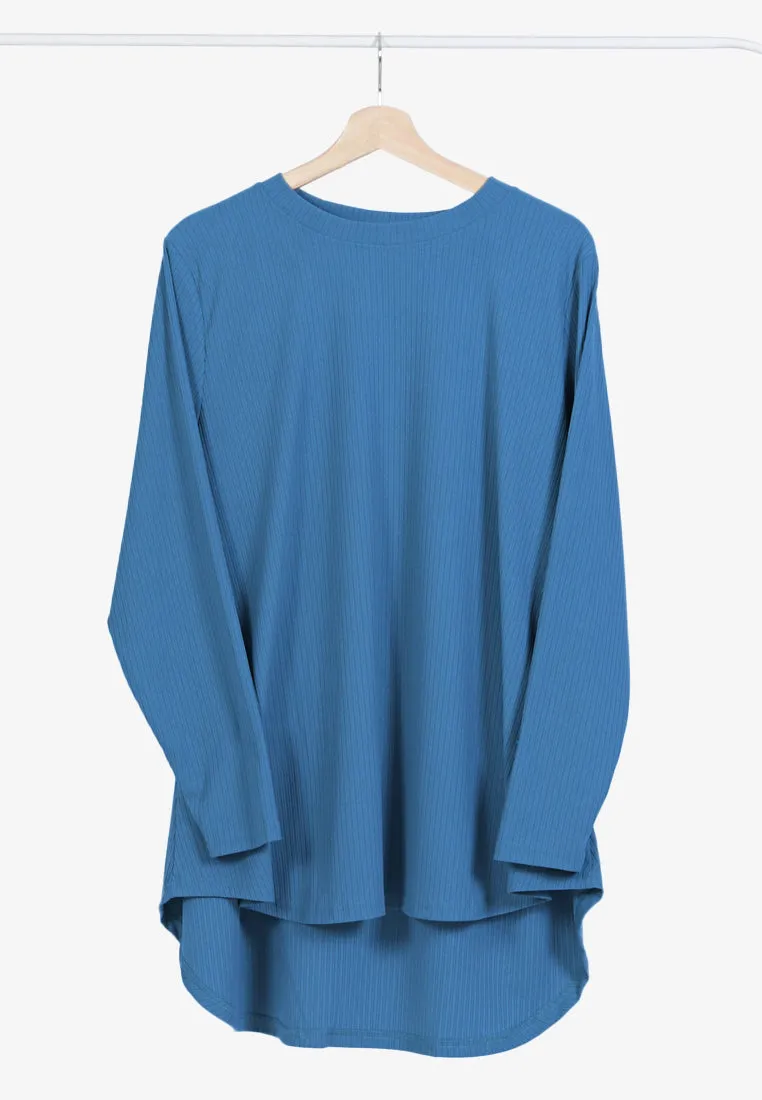 Tania Relax Ribbed Quarantine Crew Neck Top - Blue