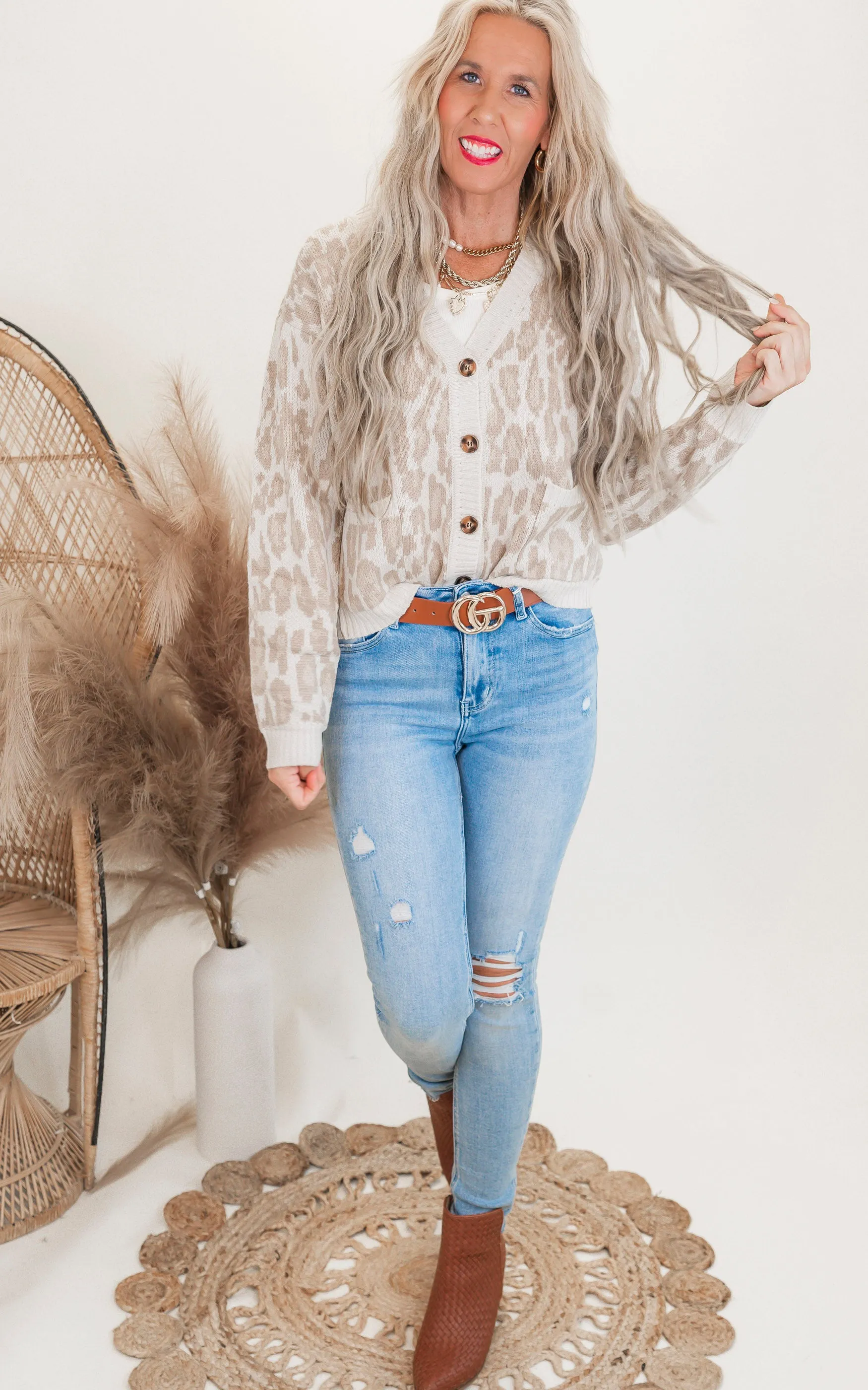 Taupe Leopard Cardigan with Pockets