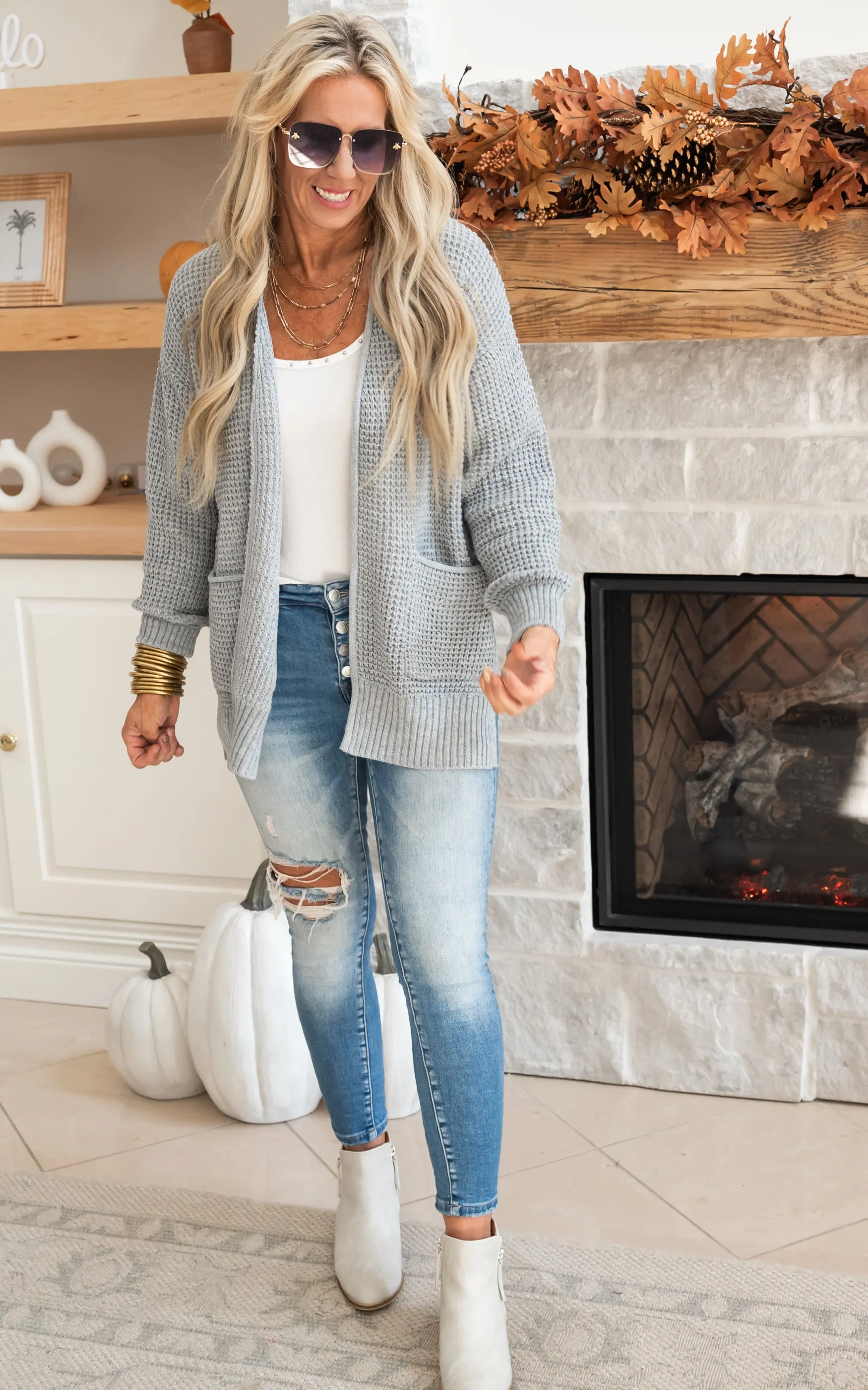 The Jessica Waffle Knit Cardigan - Final Sale