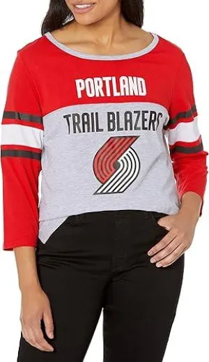 Ultra Game NBA Official Women's Raglan Baseball 3/4 Long Sleeve Shirt, Portland Trail Blazers, Team Color|Portland Trail Blazers