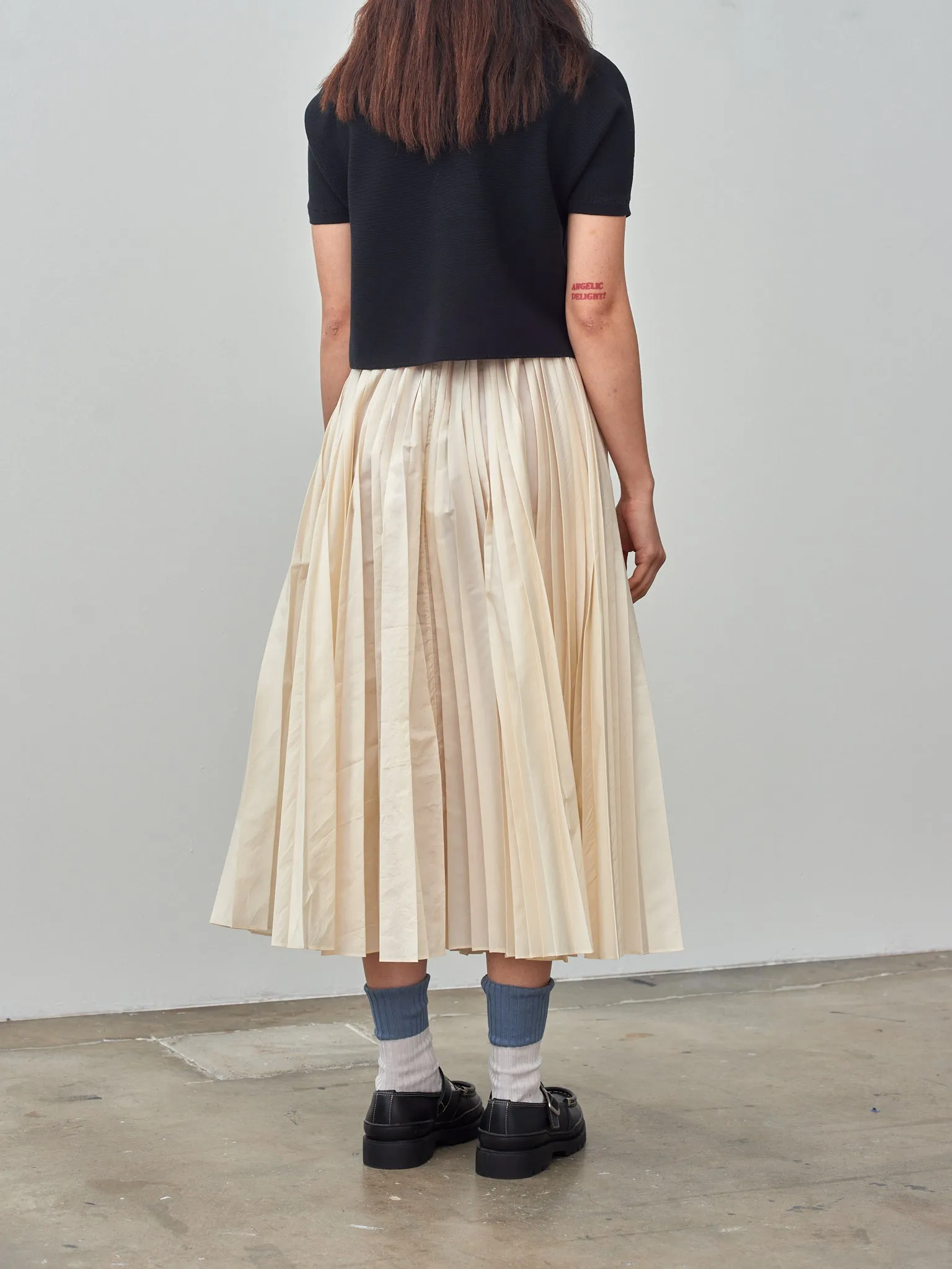 Washed Taffeta Pleated Skirt - Ivory