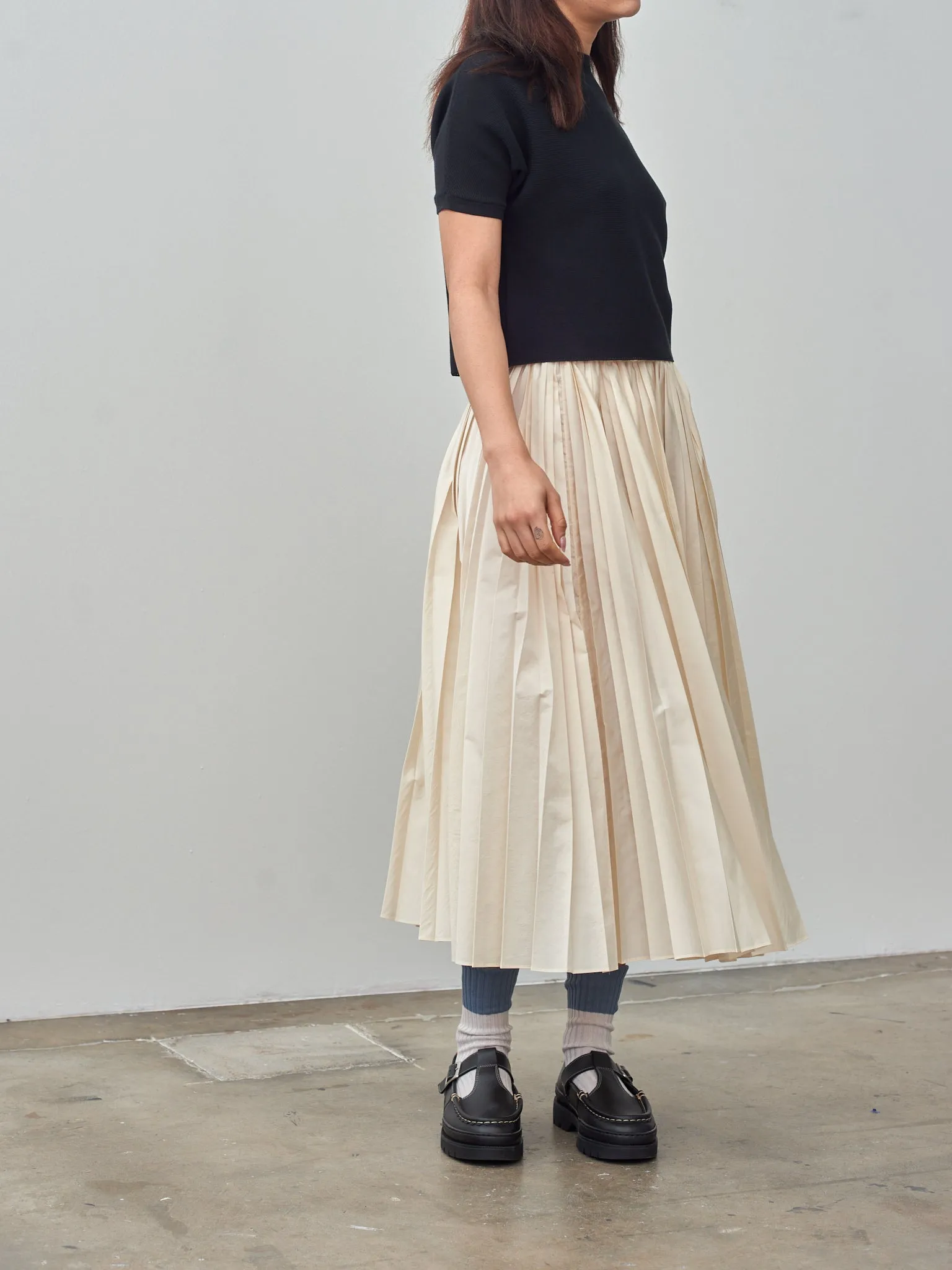 Washed Taffeta Pleated Skirt - Ivory