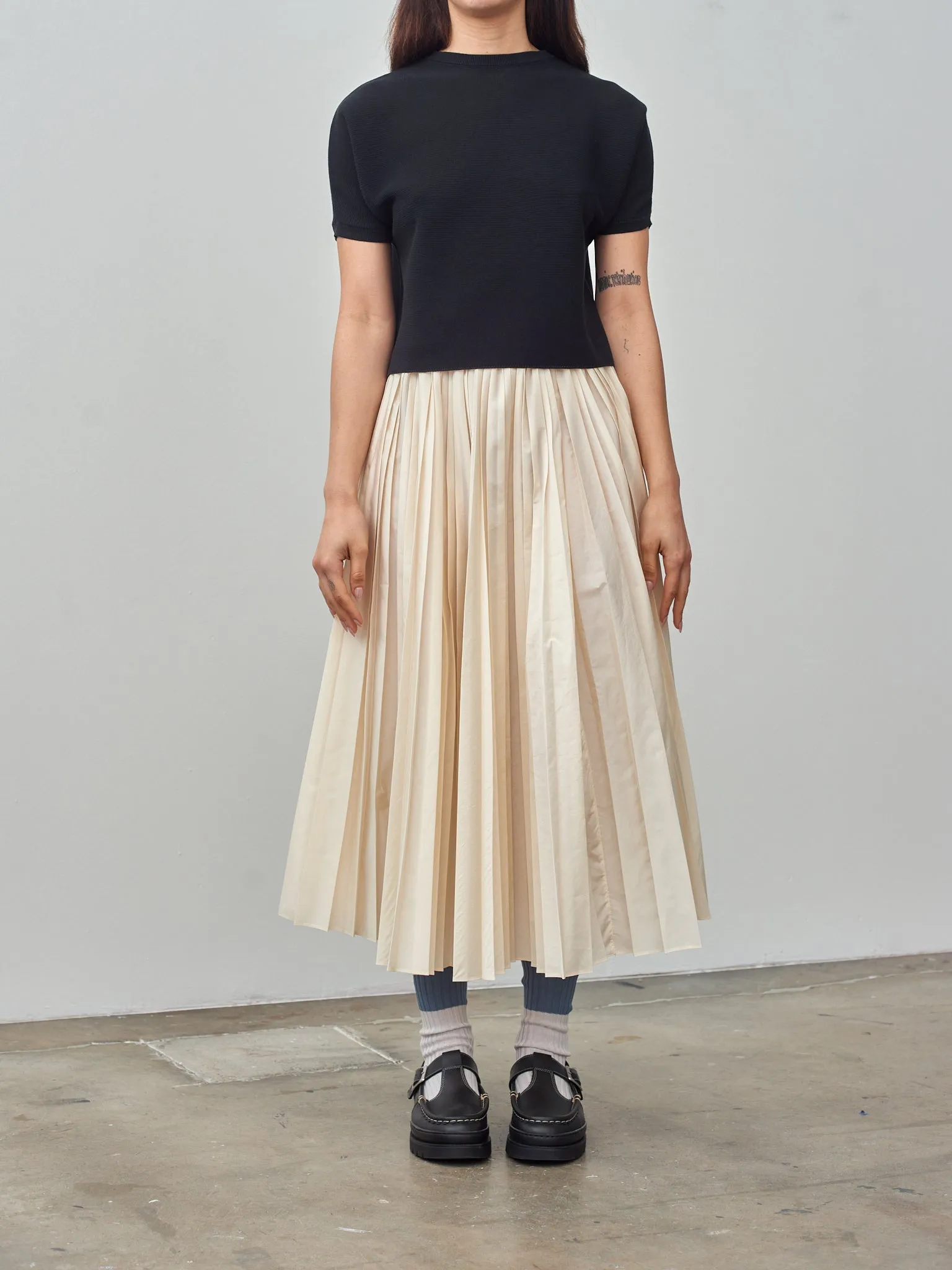 Washed Taffeta Pleated Skirt - Ivory