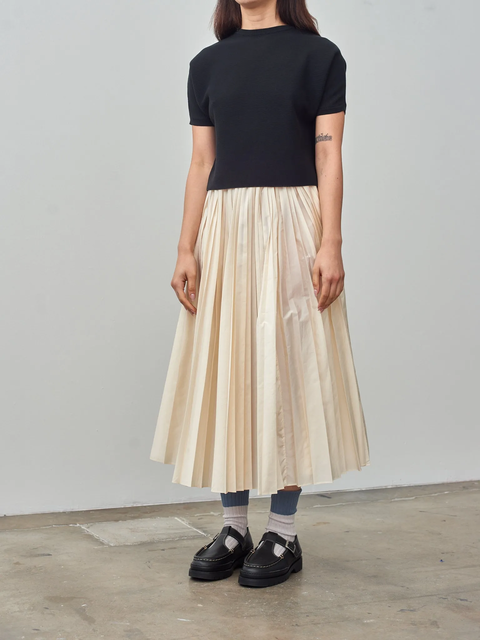 Washed Taffeta Pleated Skirt - Ivory