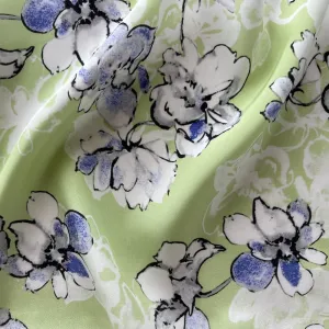 Wild Roses on Celadon Airy Silk Crepe de Chine (Made in Italy)